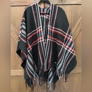 Raj‎ Black and Red Plaid Poncho